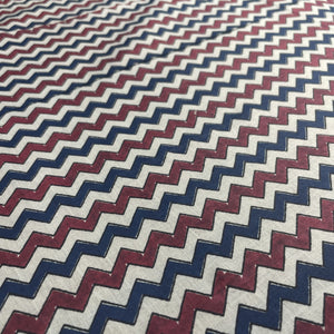 White Blue Chevron Print Cotton Fabric