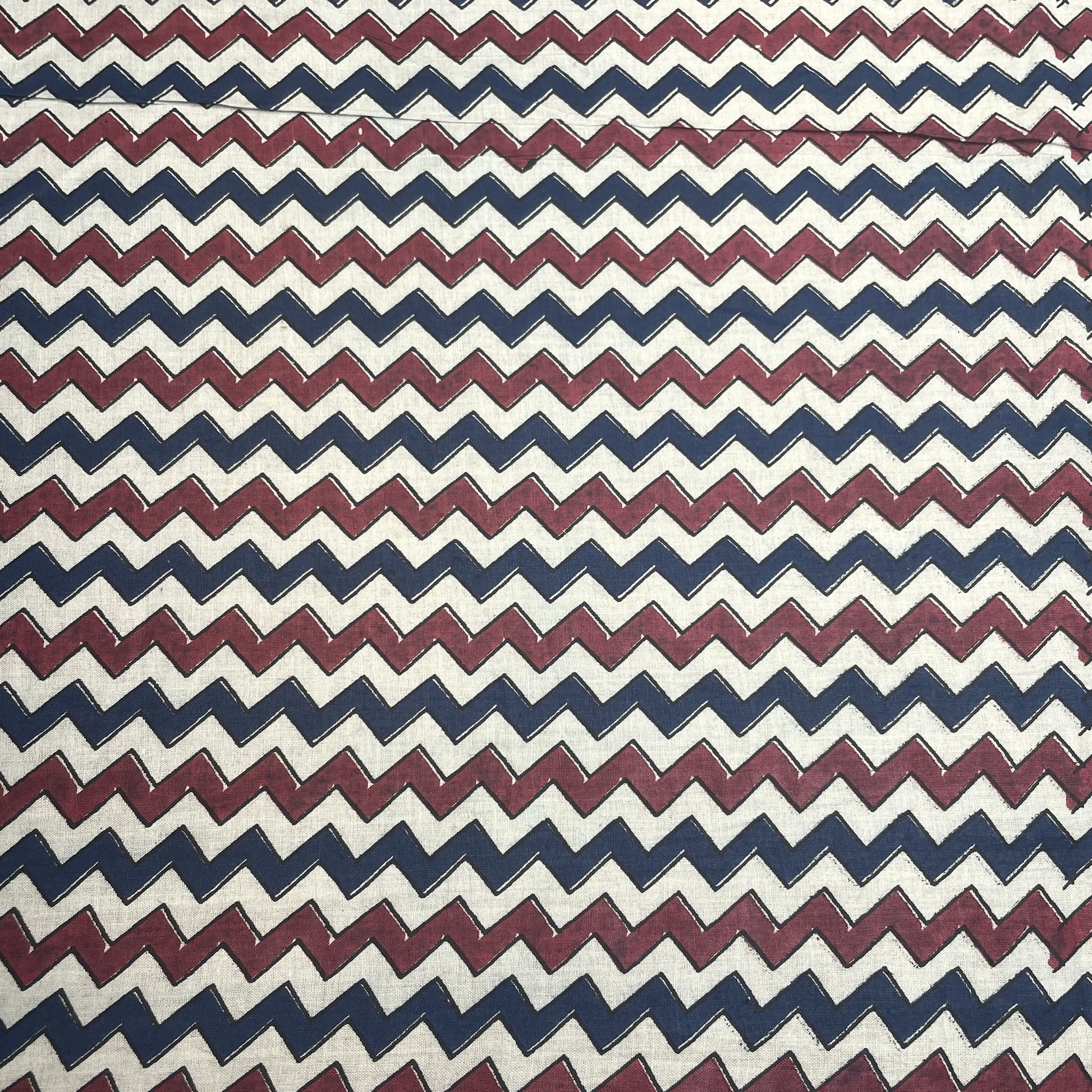 White Blue Chevron Print Cotton Fabric