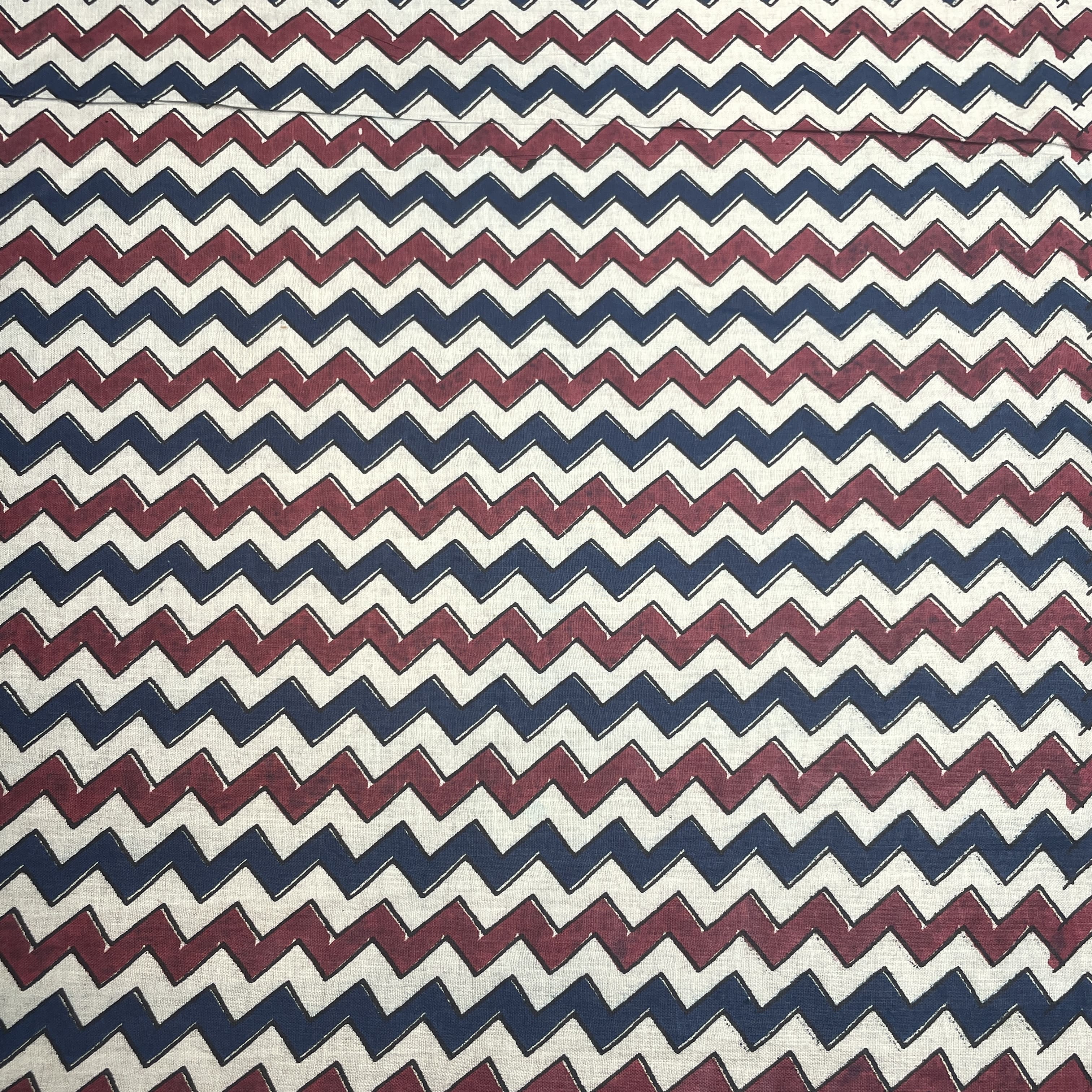 White Blue Chevron Print Cotton Fabric