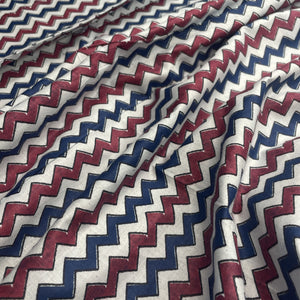 White Blue Chevron Print Cotton Fabric