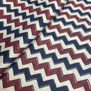 White Blue Chevron Print Cotton Fabric