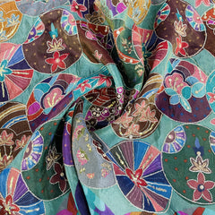 Exclusive Sea Green Multicolor Floral Sequence Embroidery Tissue Fabric
