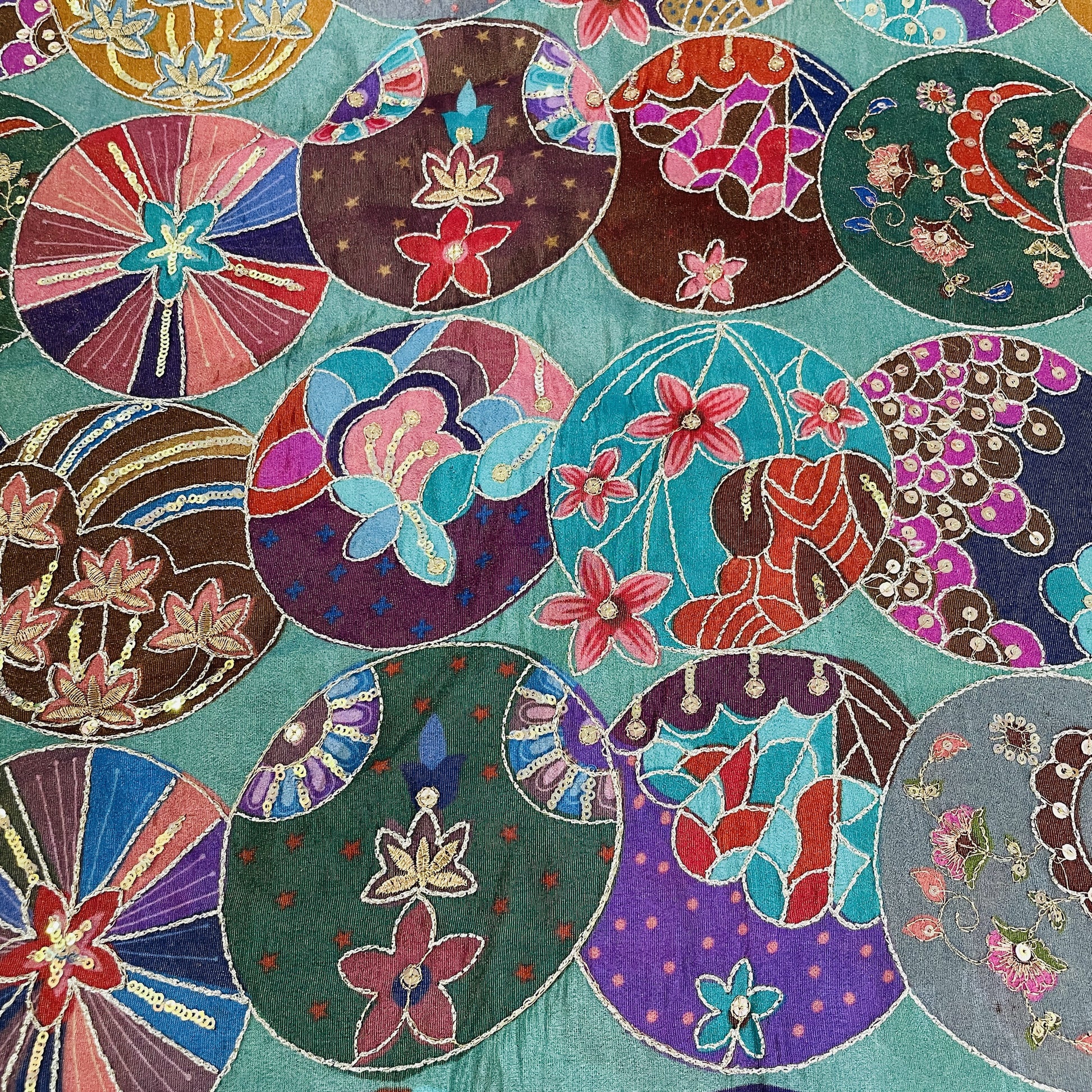 Exclusive Sea Green Multicolor Floral Sequence Embroidery Tissue Fabric