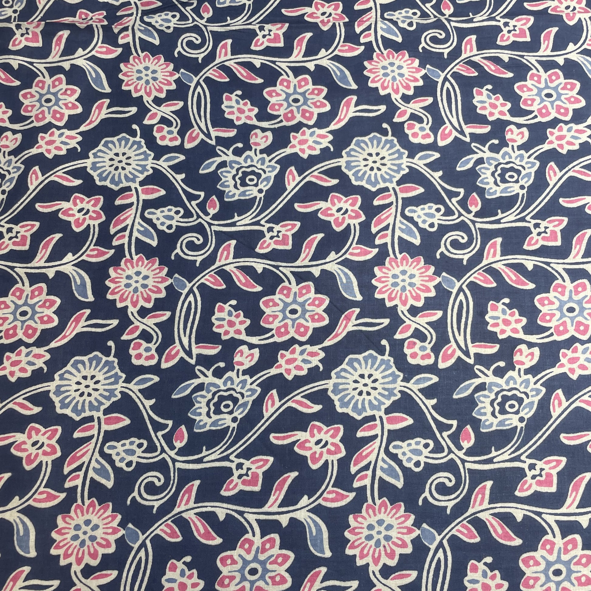 Blue Pink Flower Print Cotton Fabric
