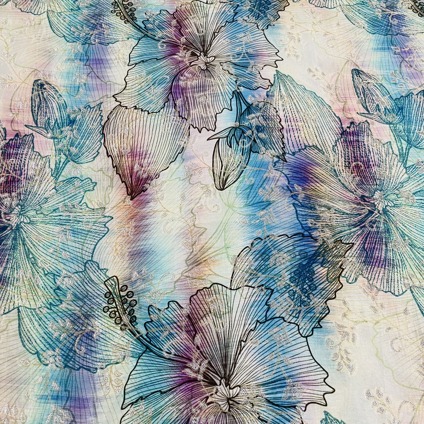 Exclusive Multicolor Floral Print Dola Silk Jacquard Fabric