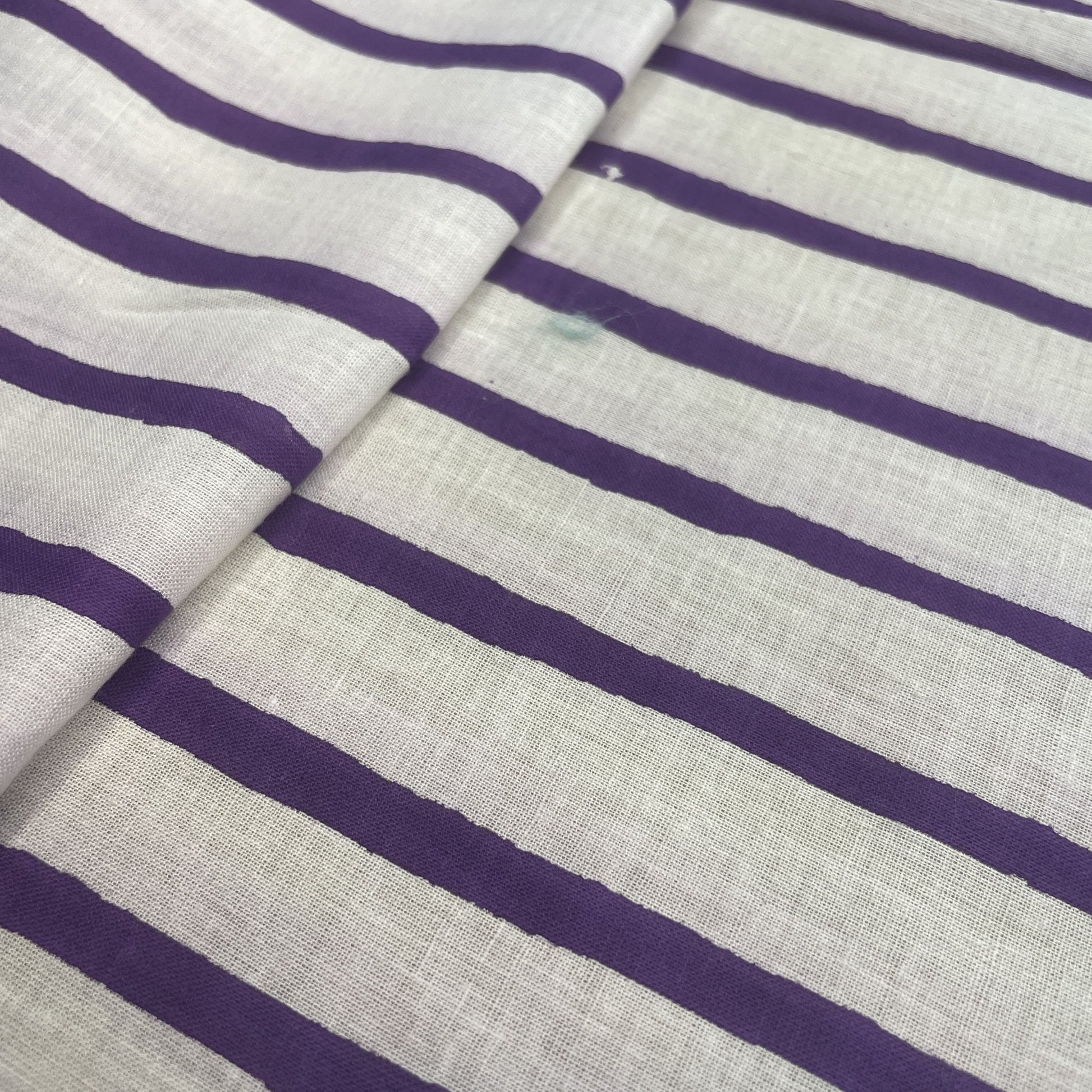 White Purple Stripes Print Cotton Fabric