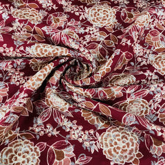 Exclusive Red Floral Print Dola Silk Jacquard Fabric