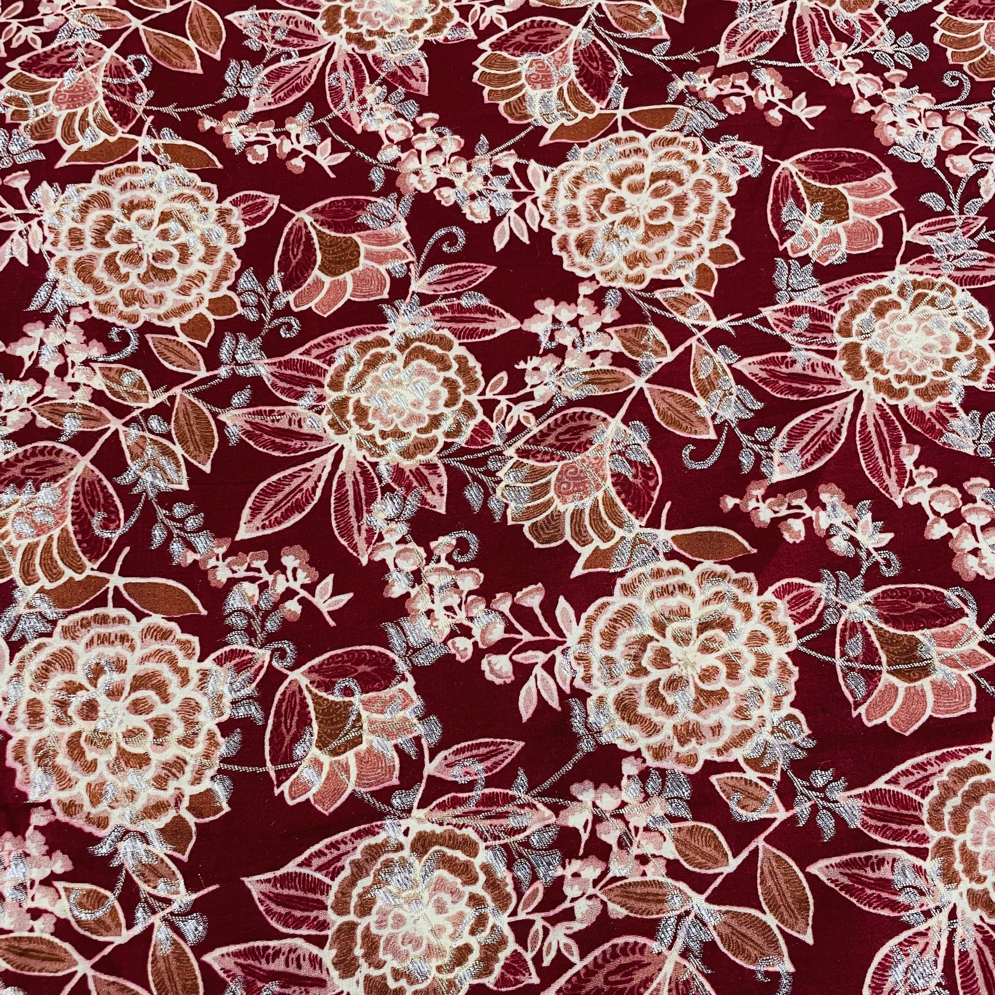 Exclusive Red Floral Print Dola Silk Jacquard Fabric