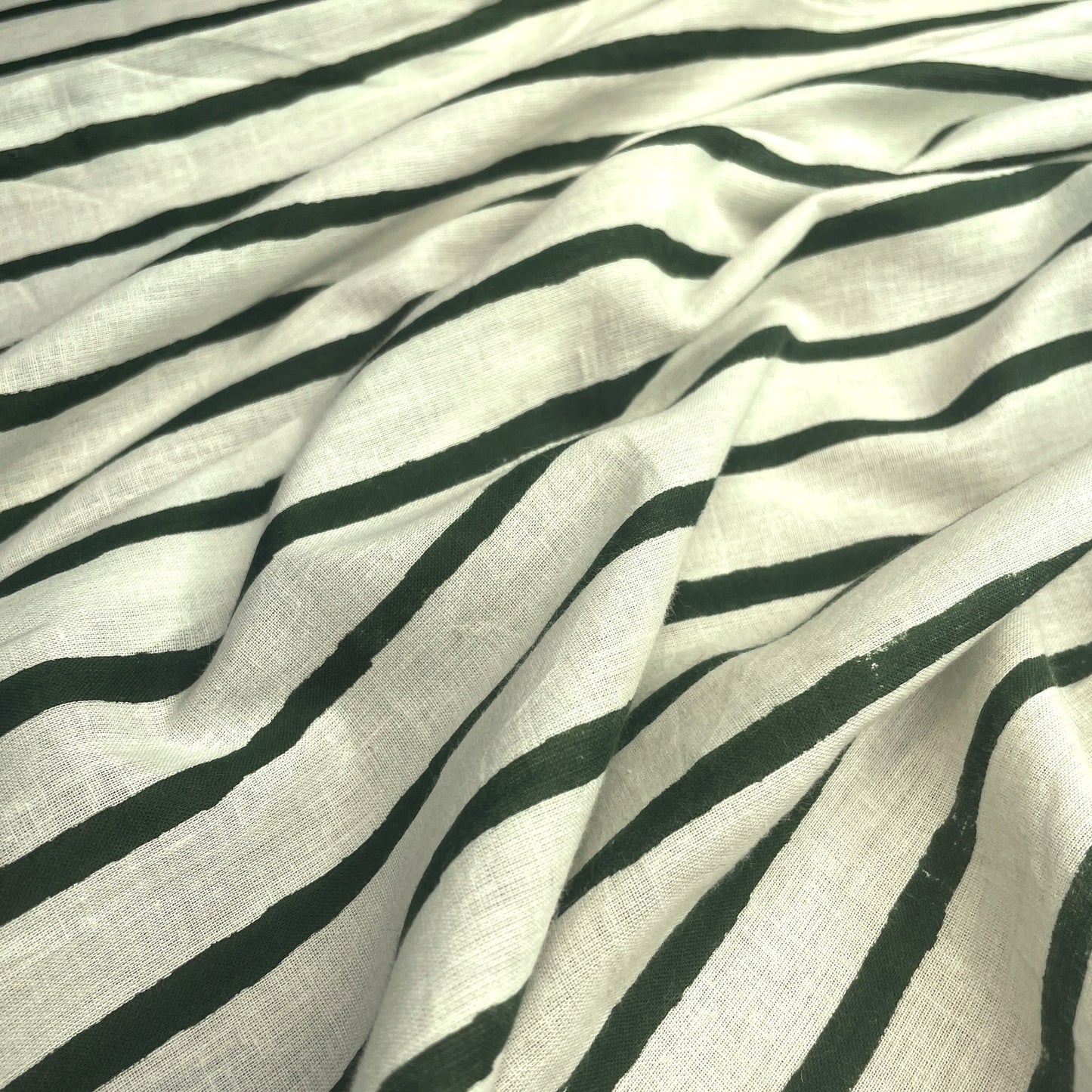 White Green Stripes Print Cotton Fabric