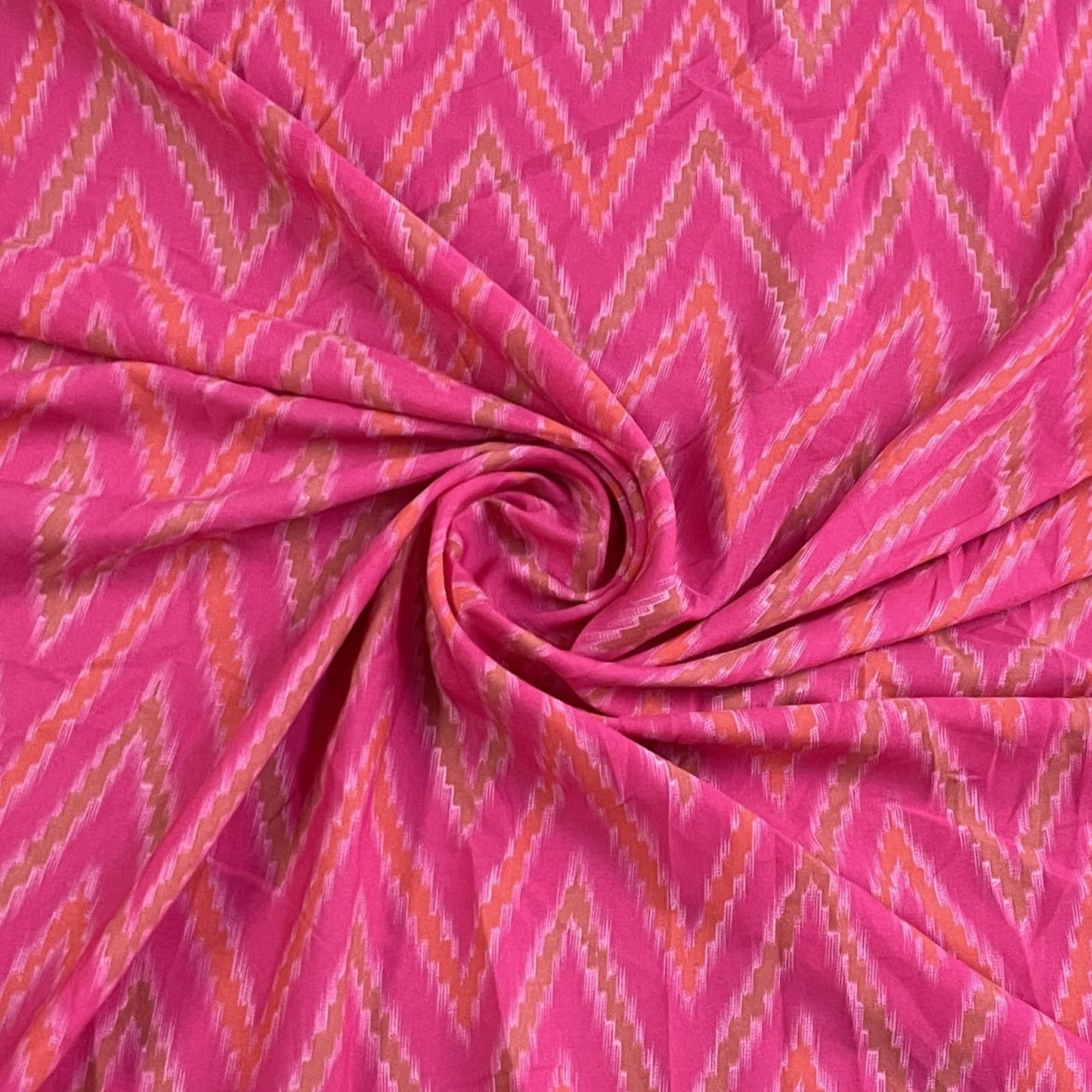 Classic Pink Multicolor Chevron Print Crepe Fabric