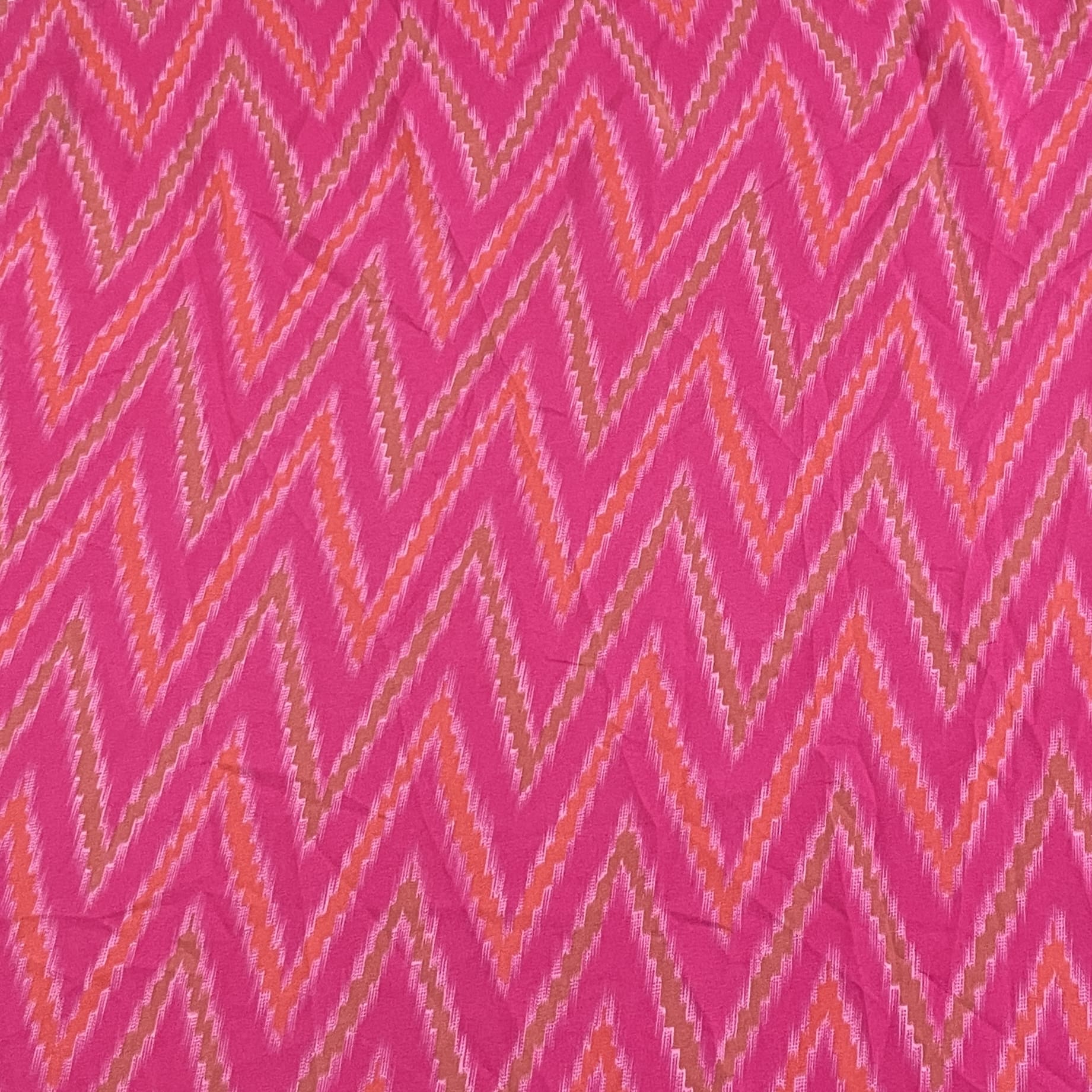 Classic Pink Multicolor Chevron Print Crepe Fabric