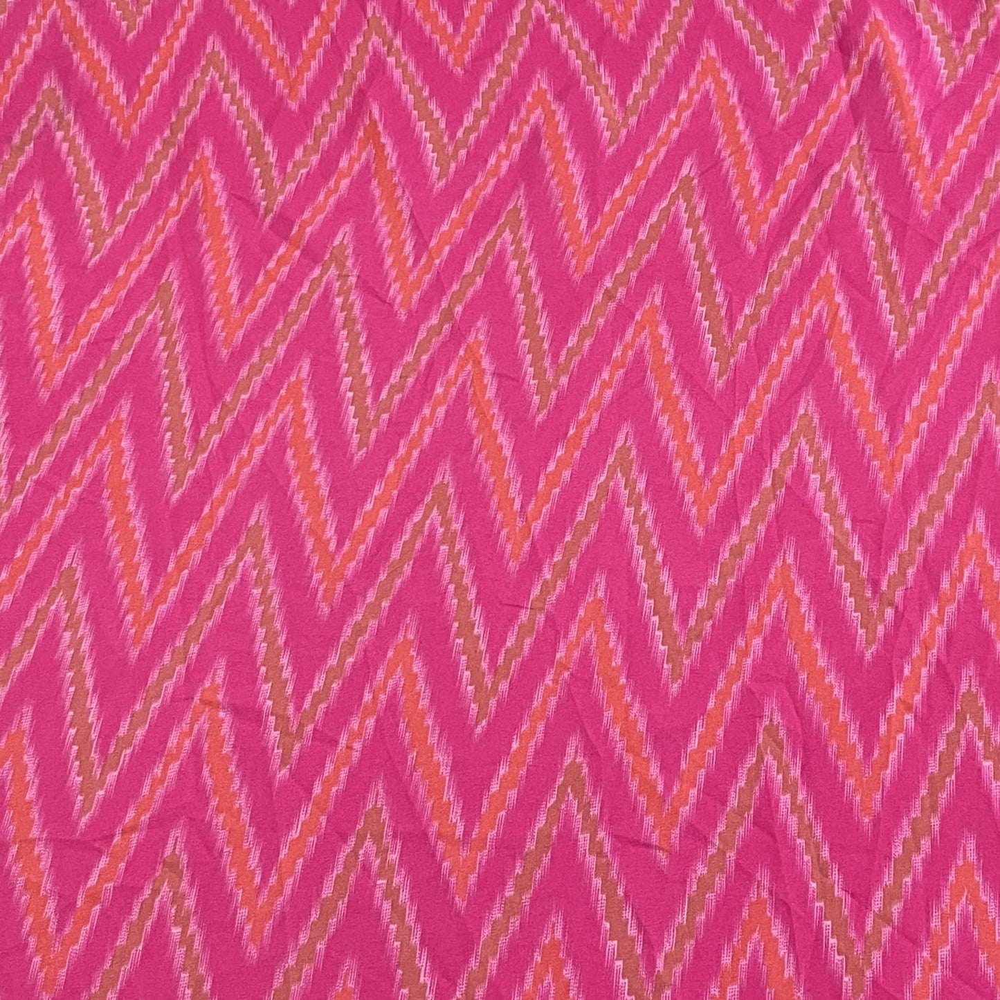 Classic Pink Multicolor Chevron Print Crepe Fabric