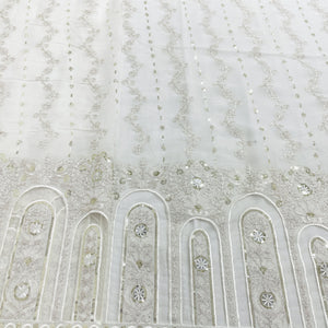 White & Silver Floral Sequence Embroidery Dyeable Georgette Fabric