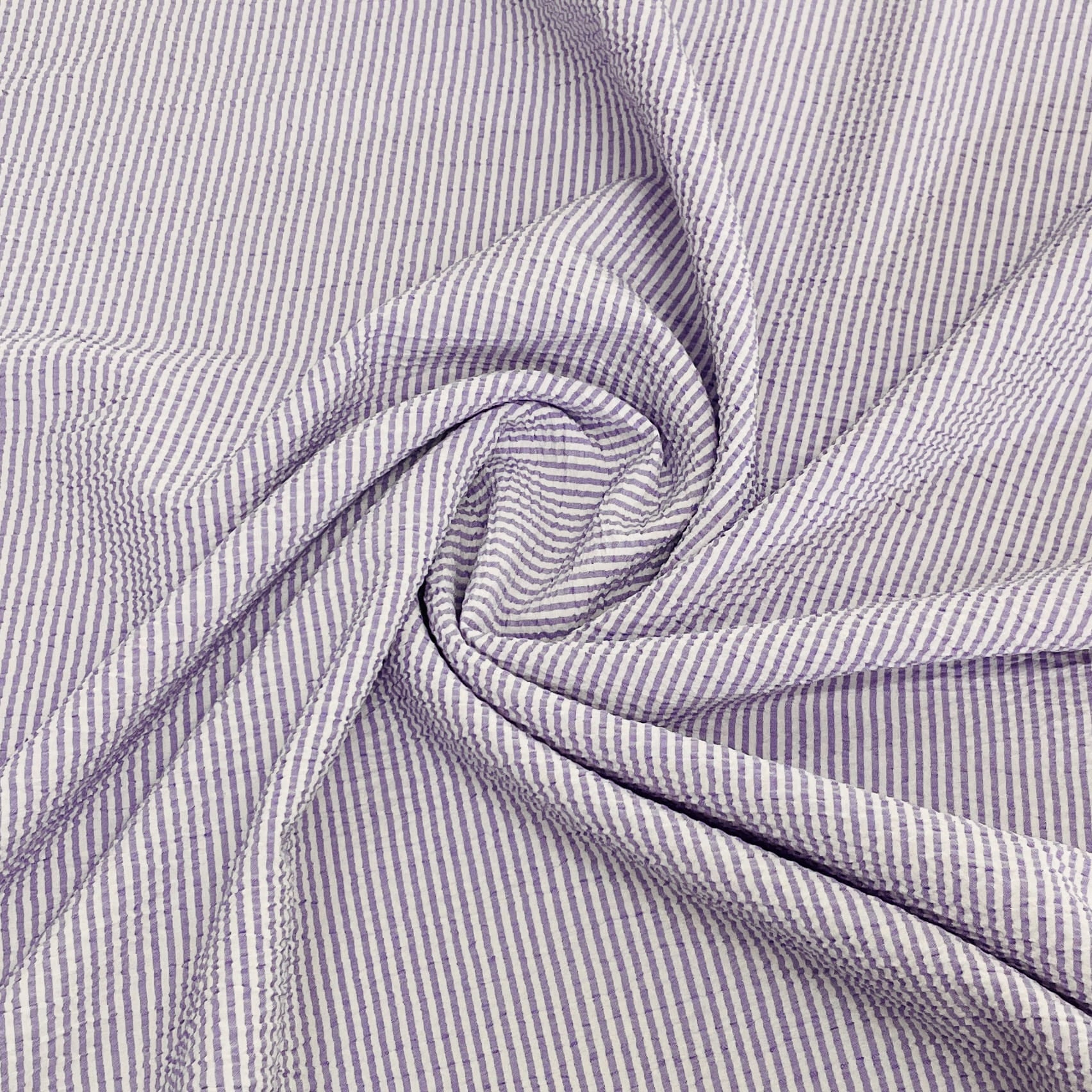 Classic White Lavender Stripe Seer Sucker Blended Cotton Fabric