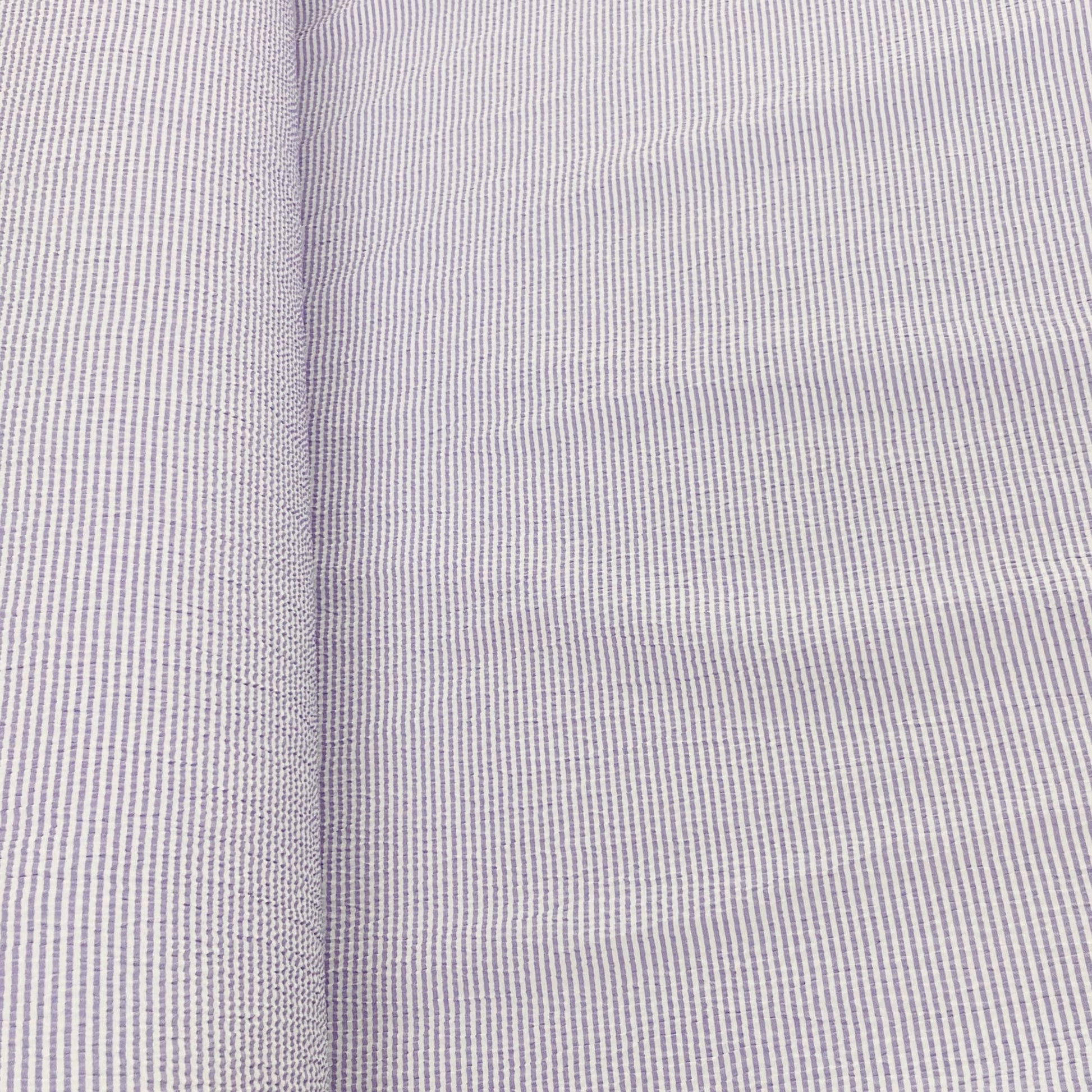 Classic White Lavender Stripe Seer Sucker Blended Cotton Fabric