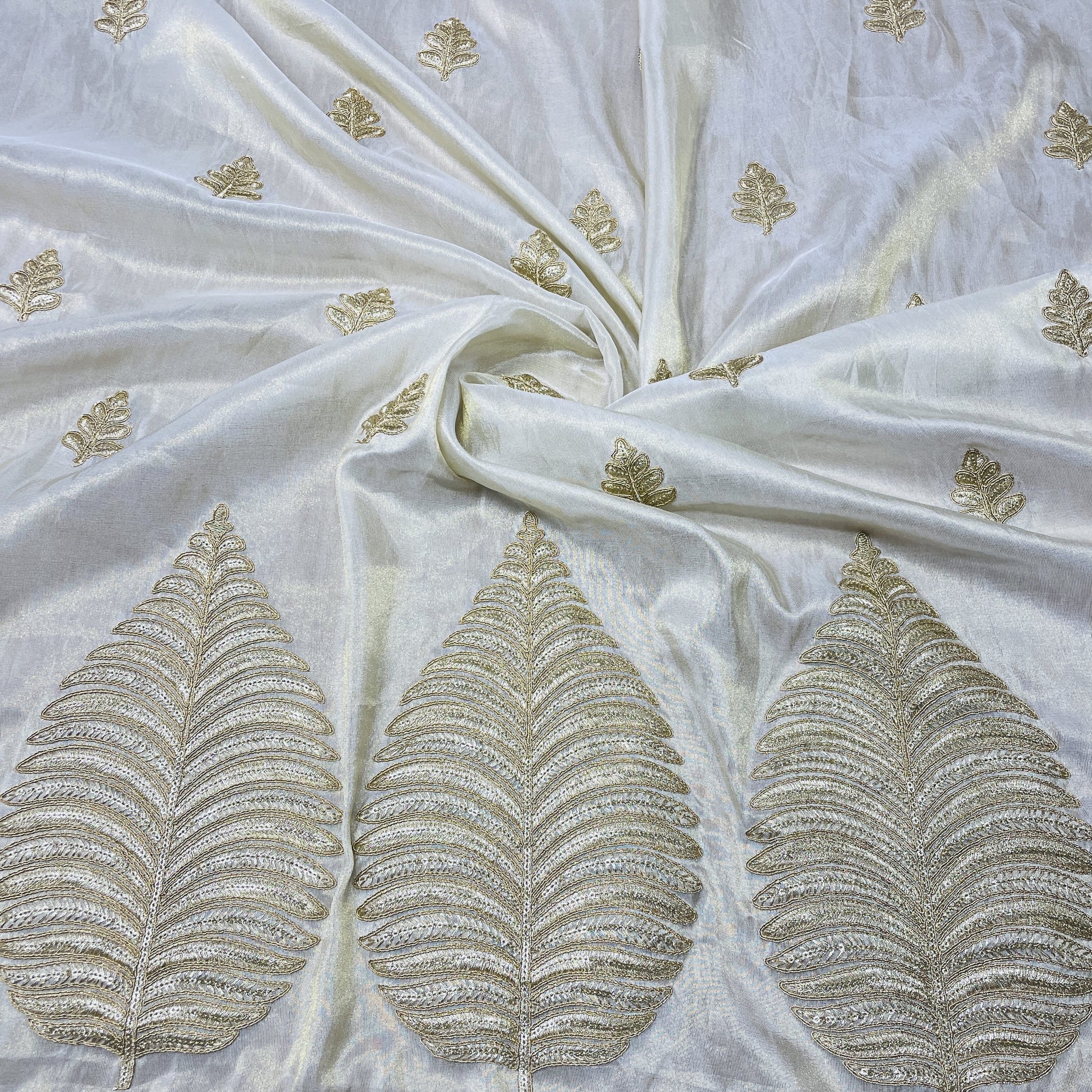 Classic  Golden Zari Floral Sequence Viscose Tissue Fabric
