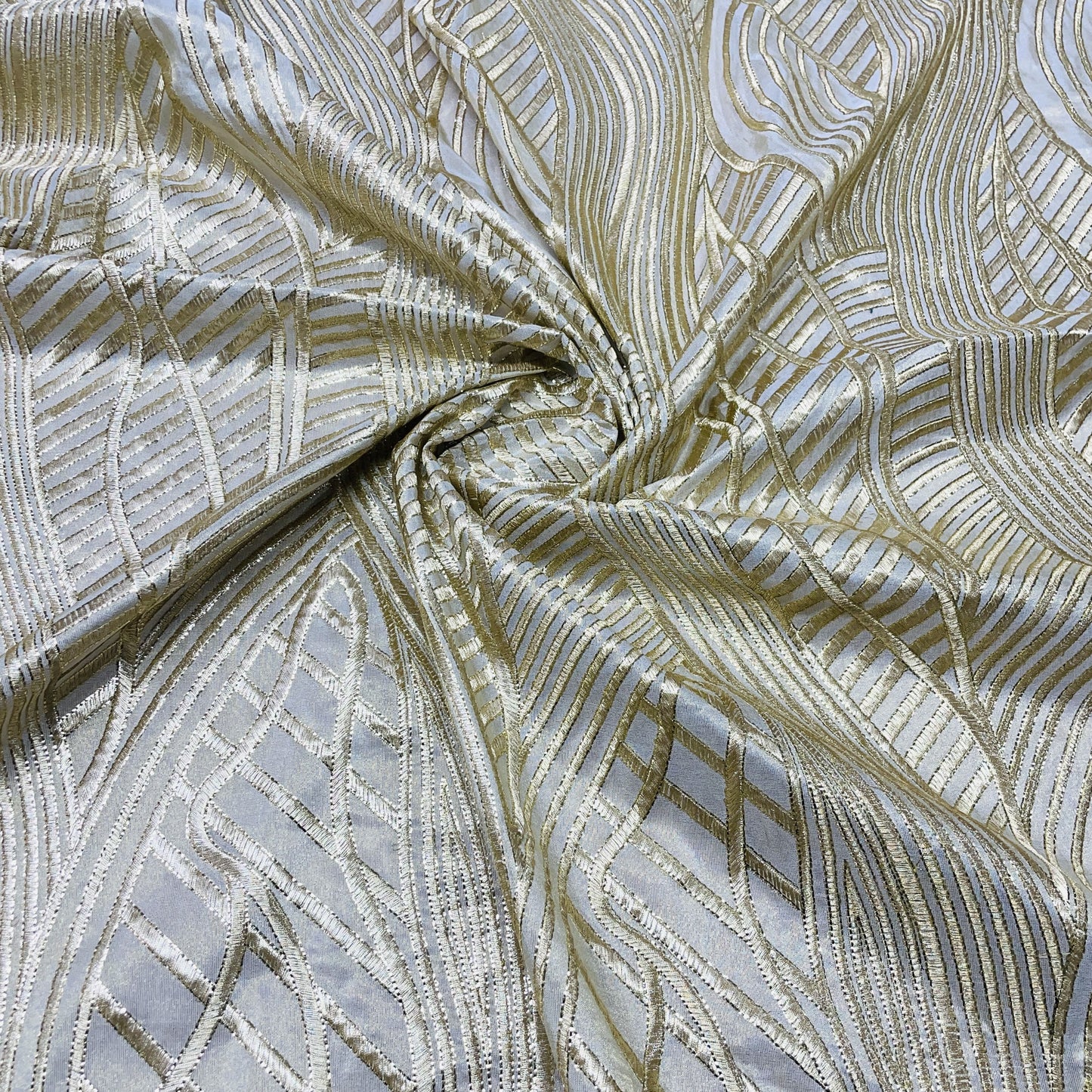 Classic  Golden Abstract Zari Thread Floral Sequence Viscose Tissue Fabric