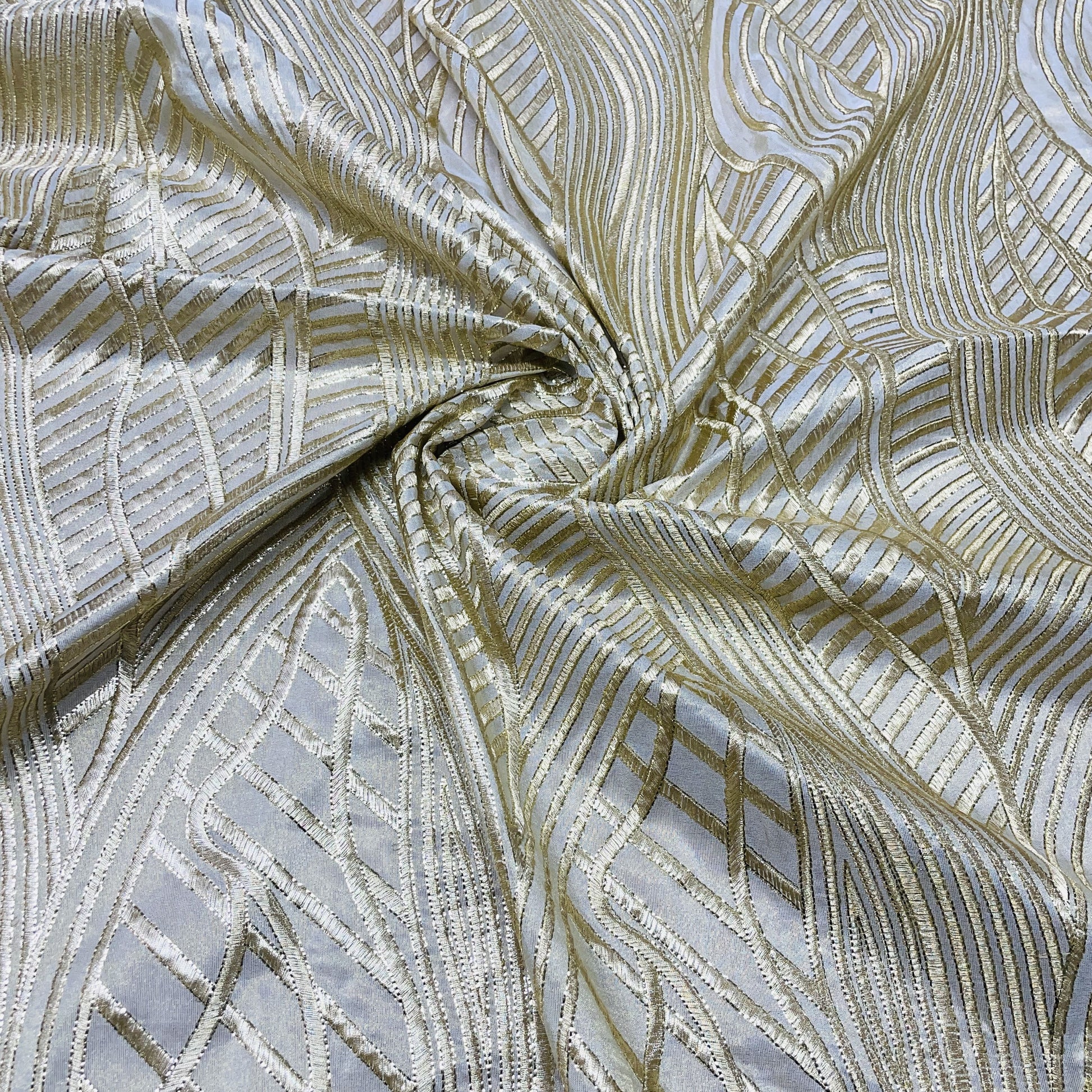 Classic  Golden Abstract Zari Thread Floral Sequence Viscose Tissue Fabric