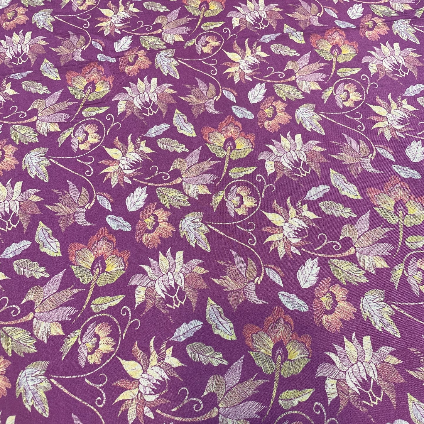 Premium Purple Tropical Print Muslin Fabric