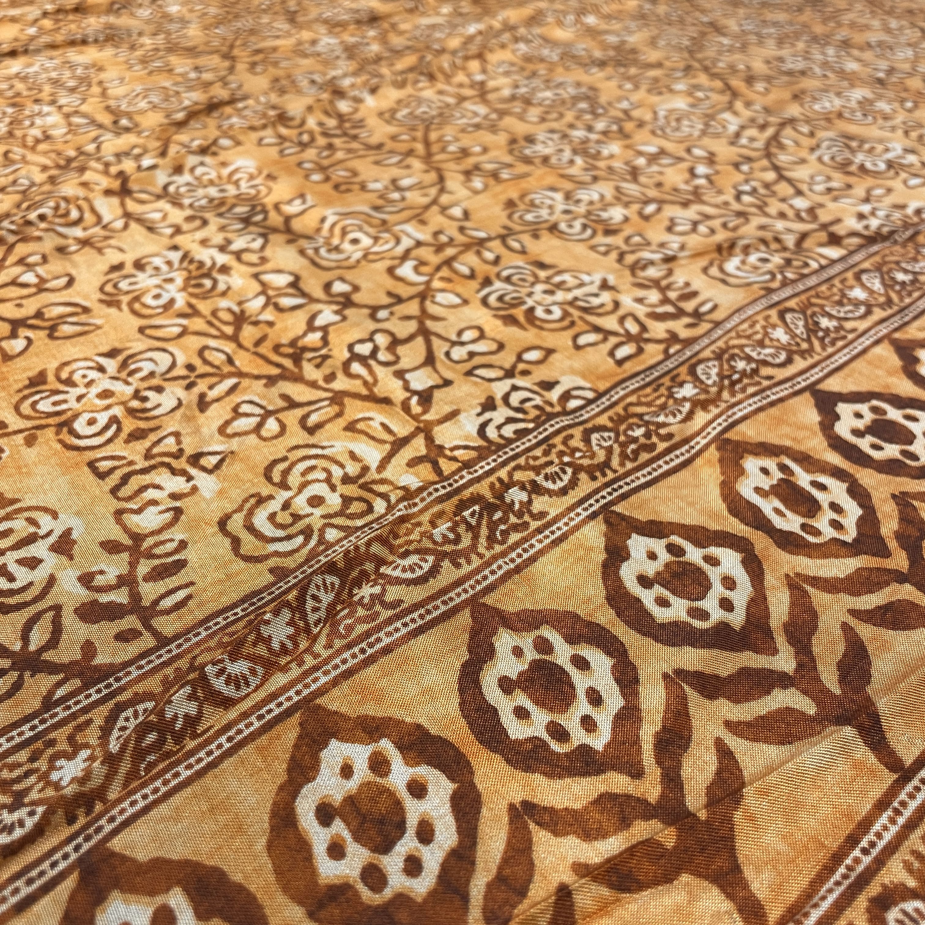 Premium Mustard Yellow Bagru Border Print Muslin Fabric