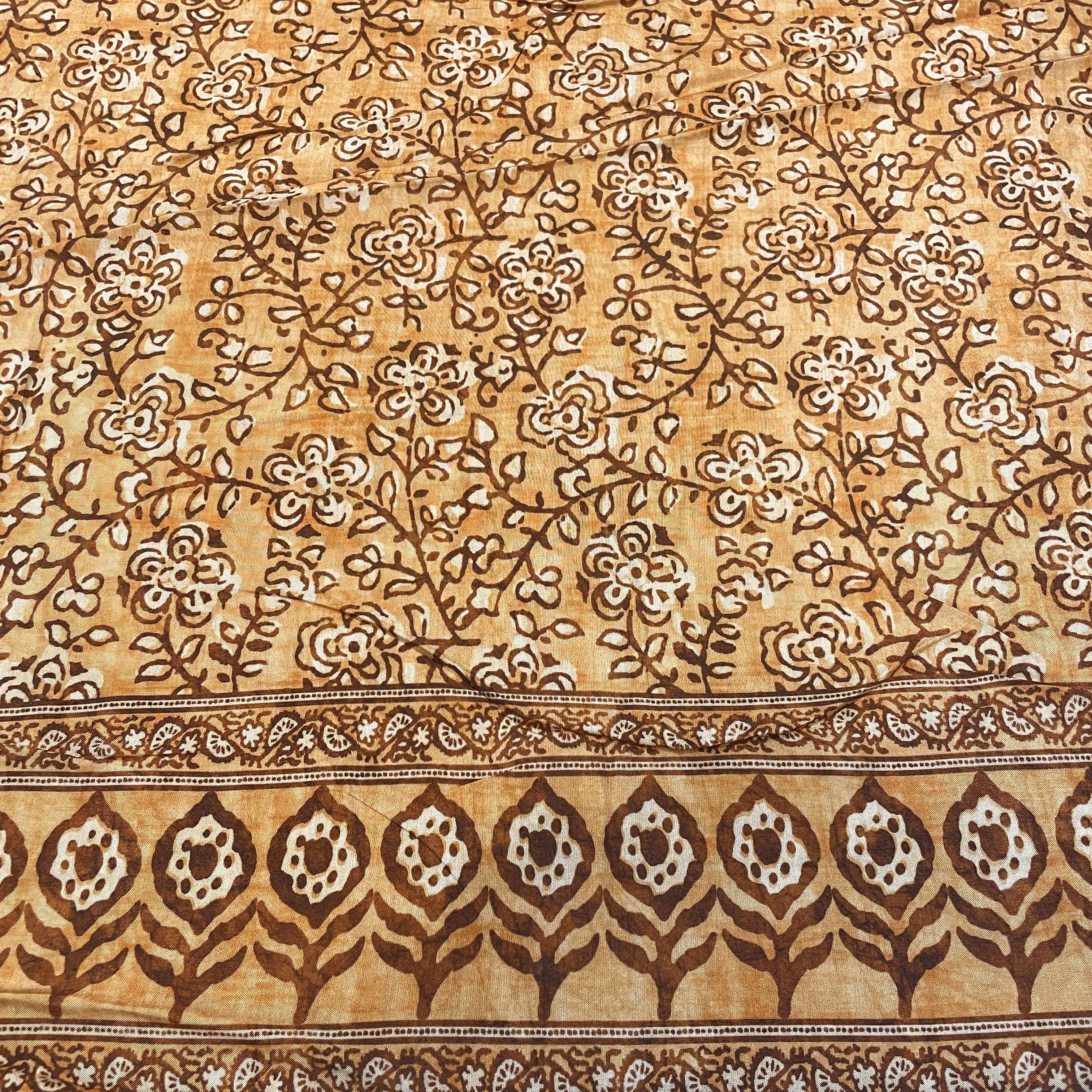 Premium Mustard Yellow Bagru Border Print Muslin Fabric