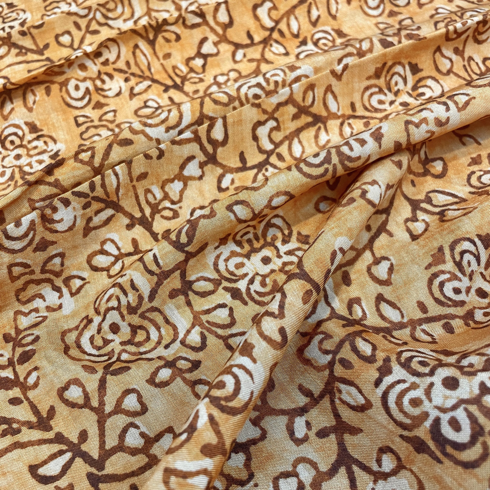 Premium Mustard Yellow Bagru Border Print Muslin Fabric