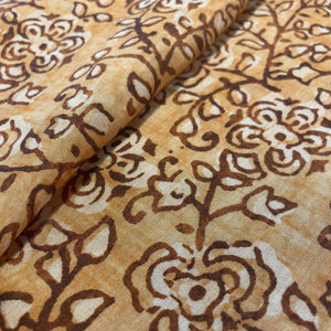 Premium Mustard Yellow Bagru Border Print Muslin Fabric
