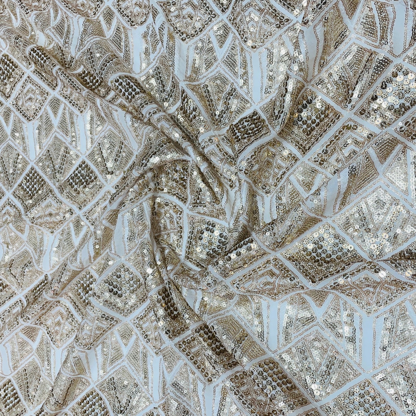 White & Golden Sequence Embroidery Georgette Fabric - TradeUNO