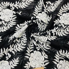 classic black parsi gara embroidery georgette fabric 1