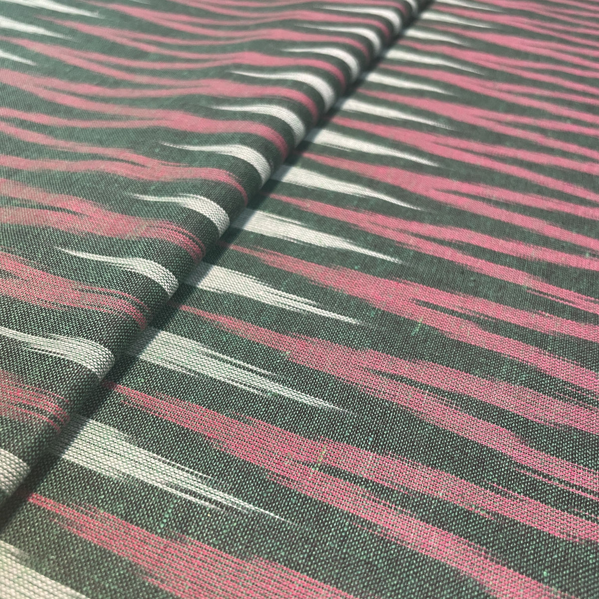 Premium Green Pink Ikkat Print Cotton Fabric