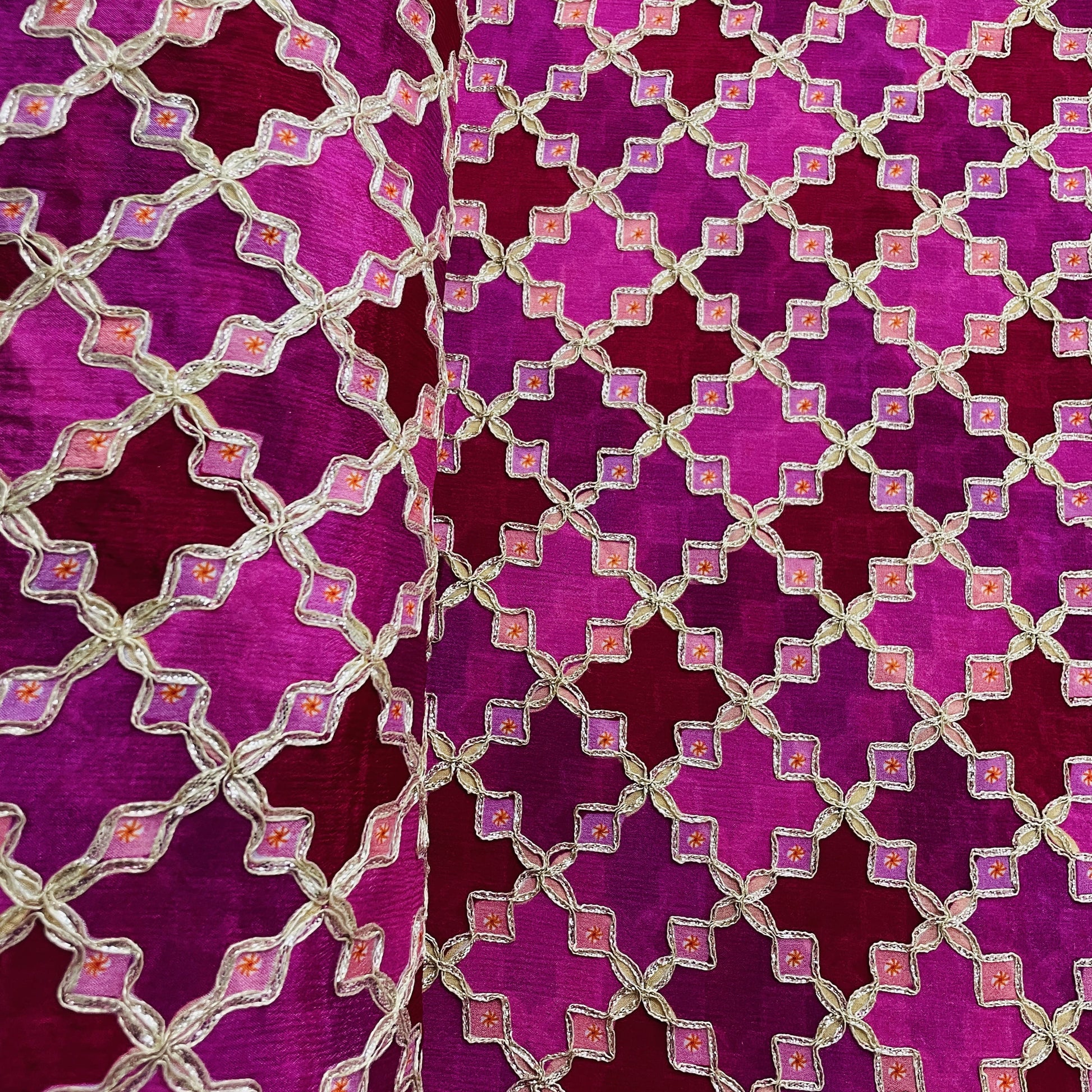 Premium Purple Geometrical Gota Work Chinnon Fabric