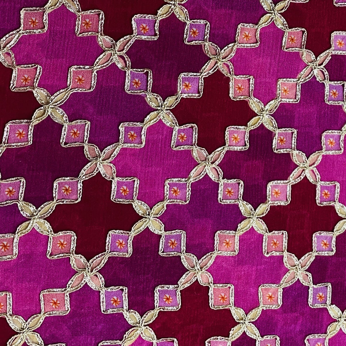 Premium Purple Geometrical Gota Work Chinnon Fabric
