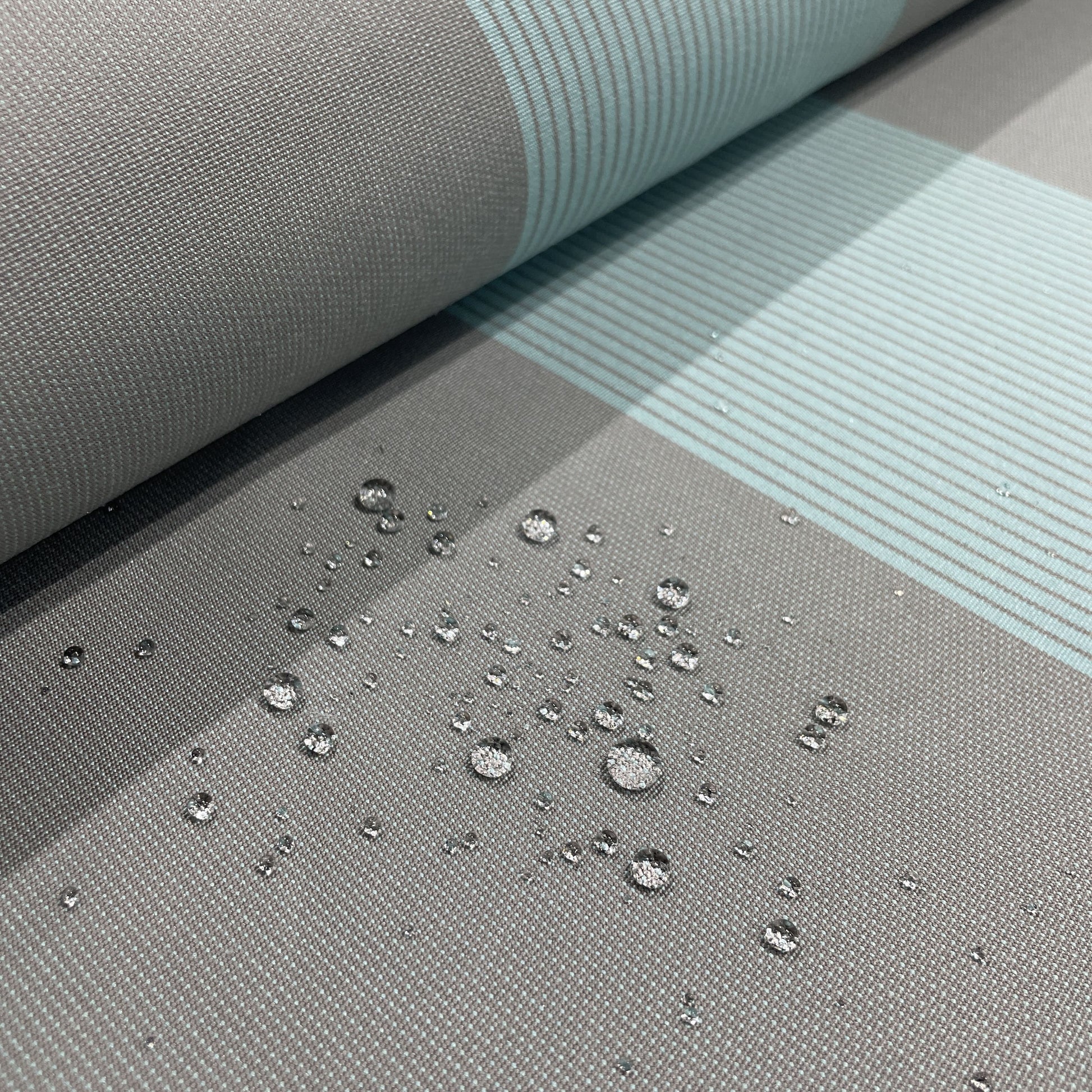 Premium Turquoise Blue with Grey Stripes Acrylic Fabric