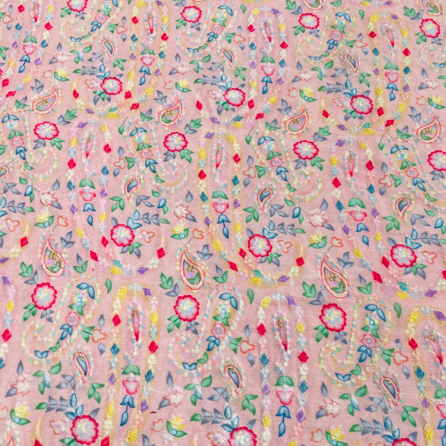Pink Floral Thread Embroidery Muslin - TradeUNO