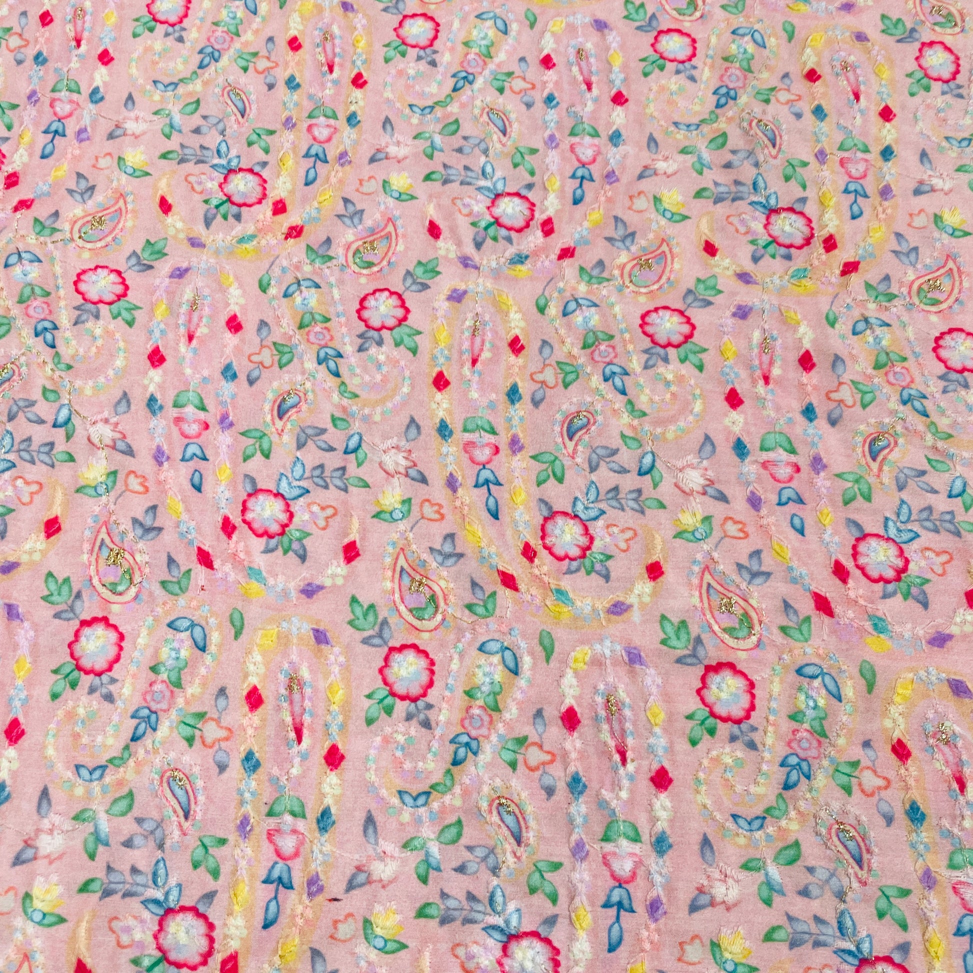 Pink Floral Thread Embroidery Muslin - TradeUNO