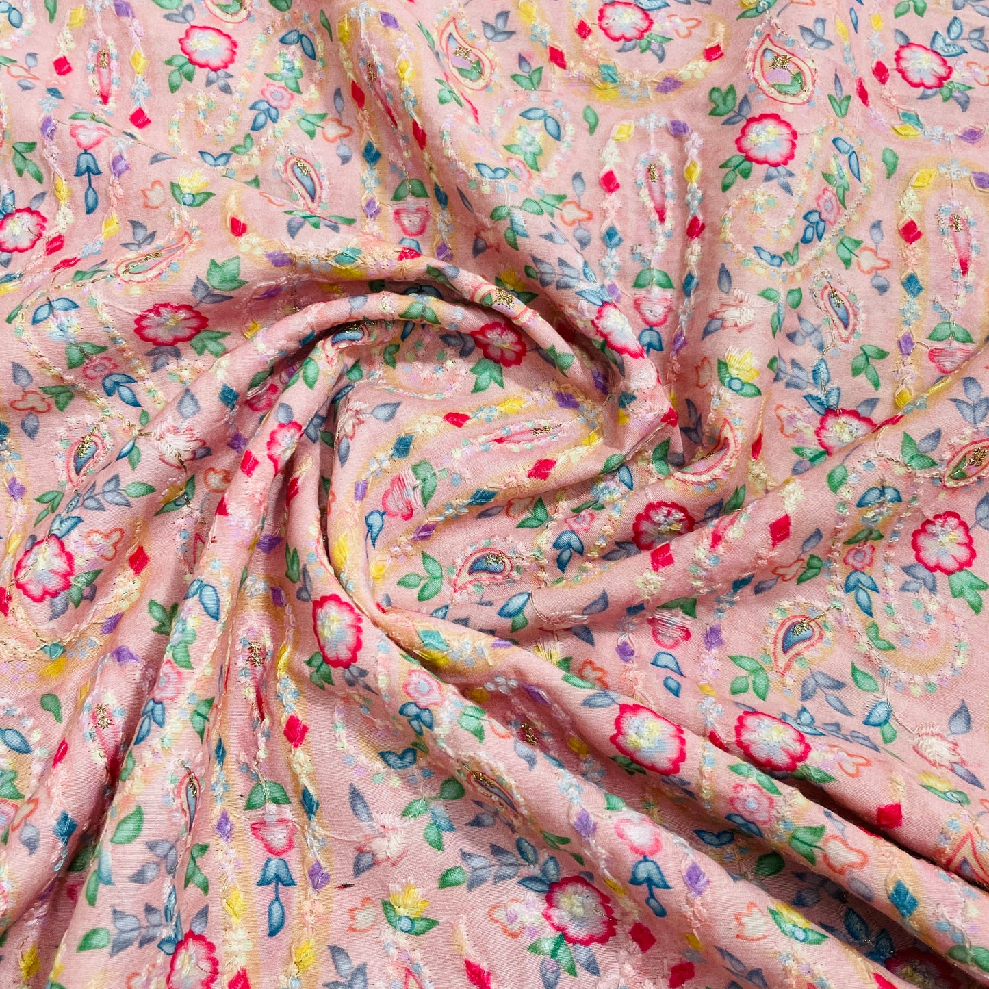 Pink Floral Thread Embroidery Muslin - TradeUNO