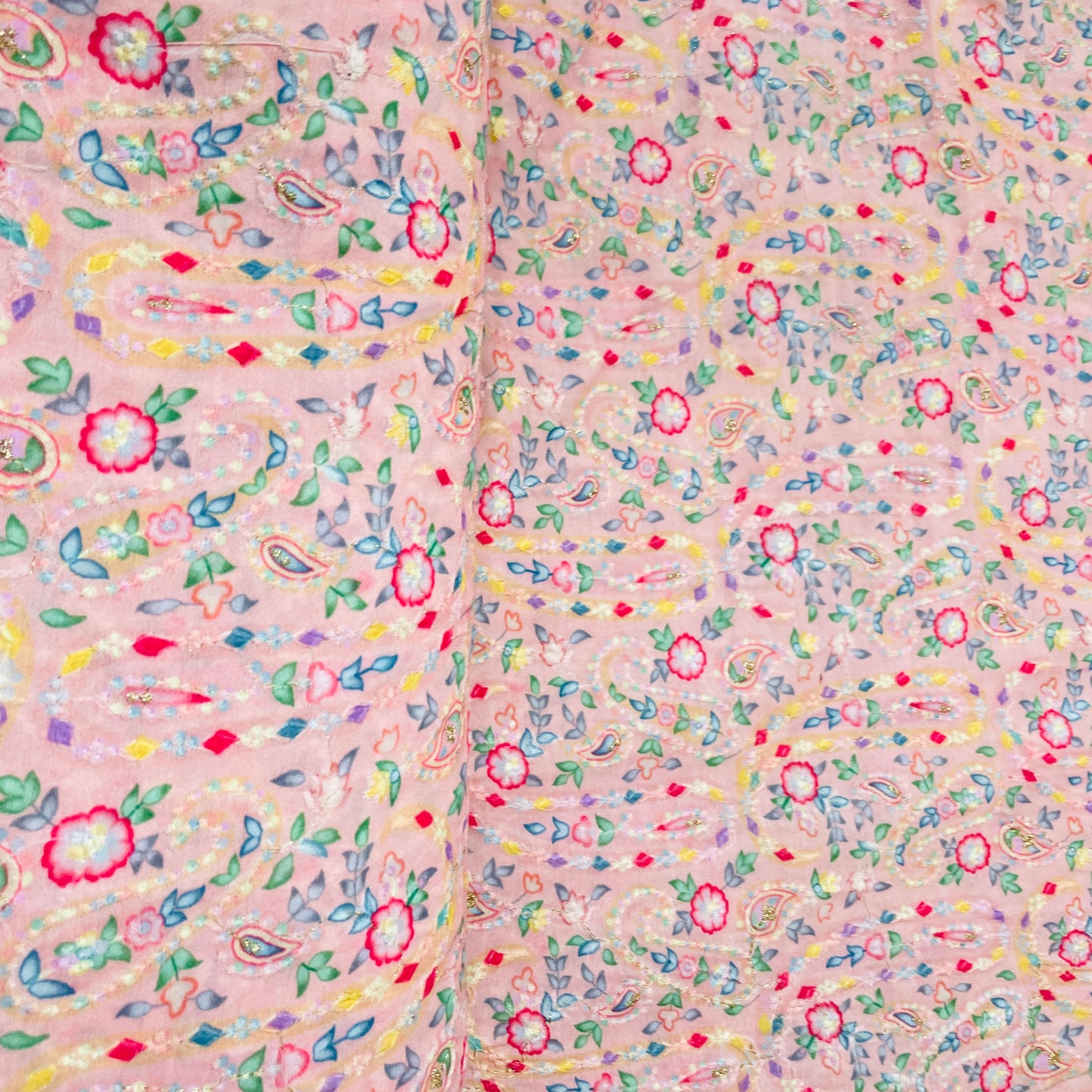 Pink Floral Thread Embroidery Muslin - TradeUNO