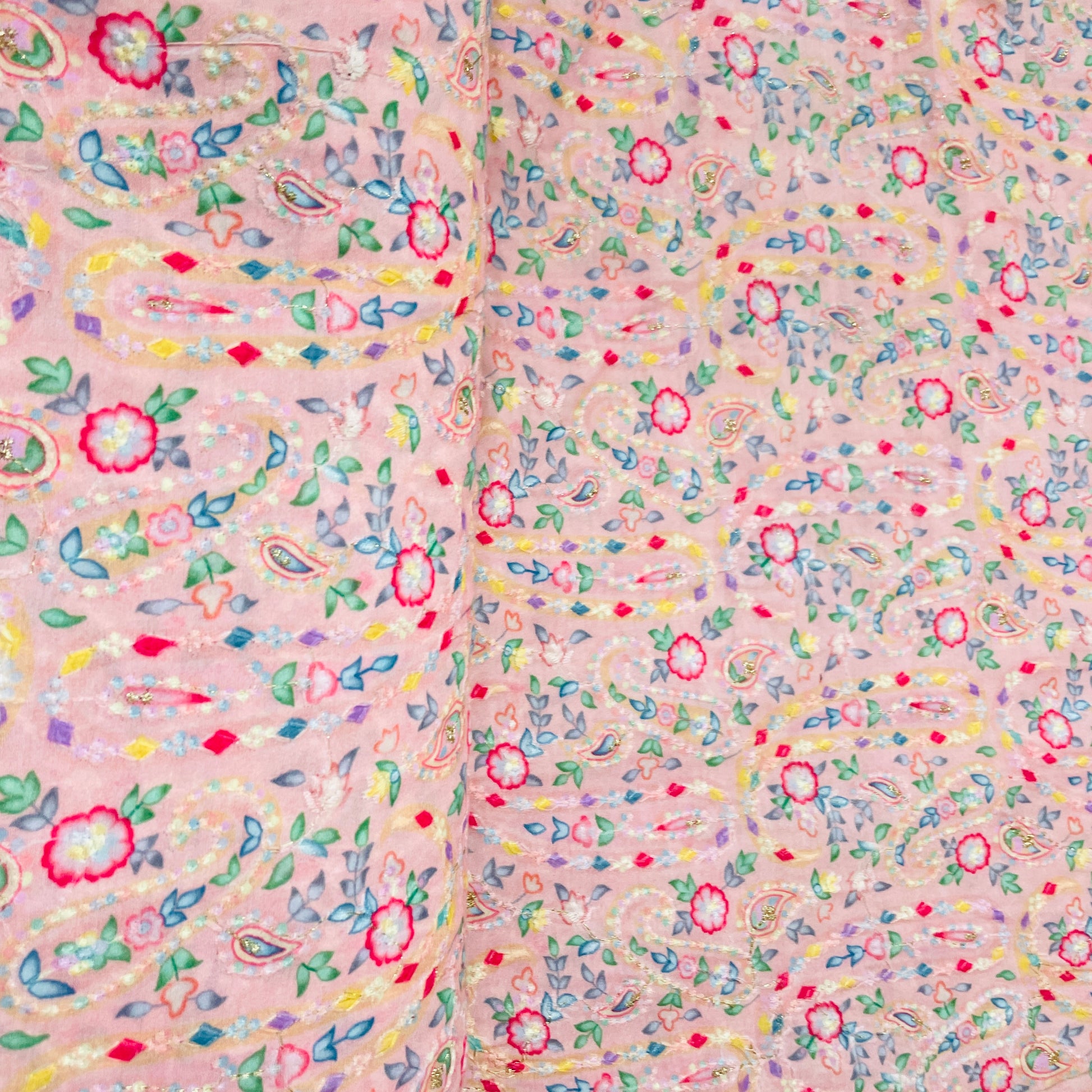 Pink Floral Thread Embroidery Muslin - TradeUNO