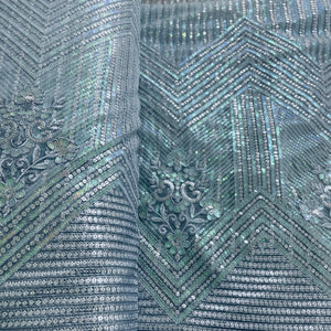 Sky Blue Sequence & Embrodiery Net Fabric
