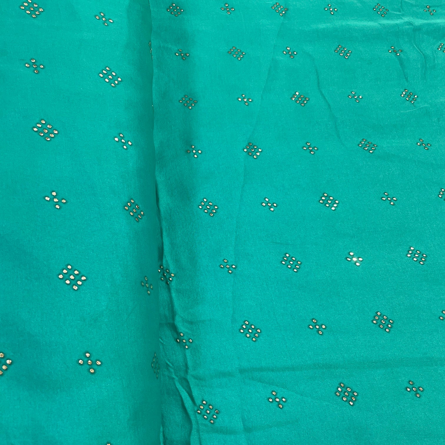 Exclusive Turquoise Green Mukaish Work Silk Fabric