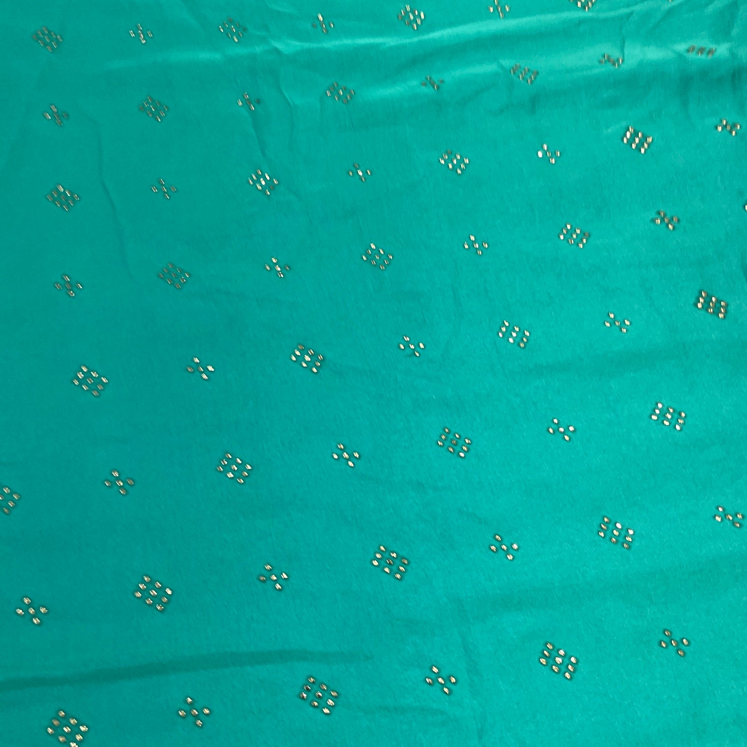 Exclusive Turquoise Green Mukaish Work Silk Fabric