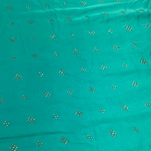 Exclusive Turquoise Green Mukaish Work Silk Fabric