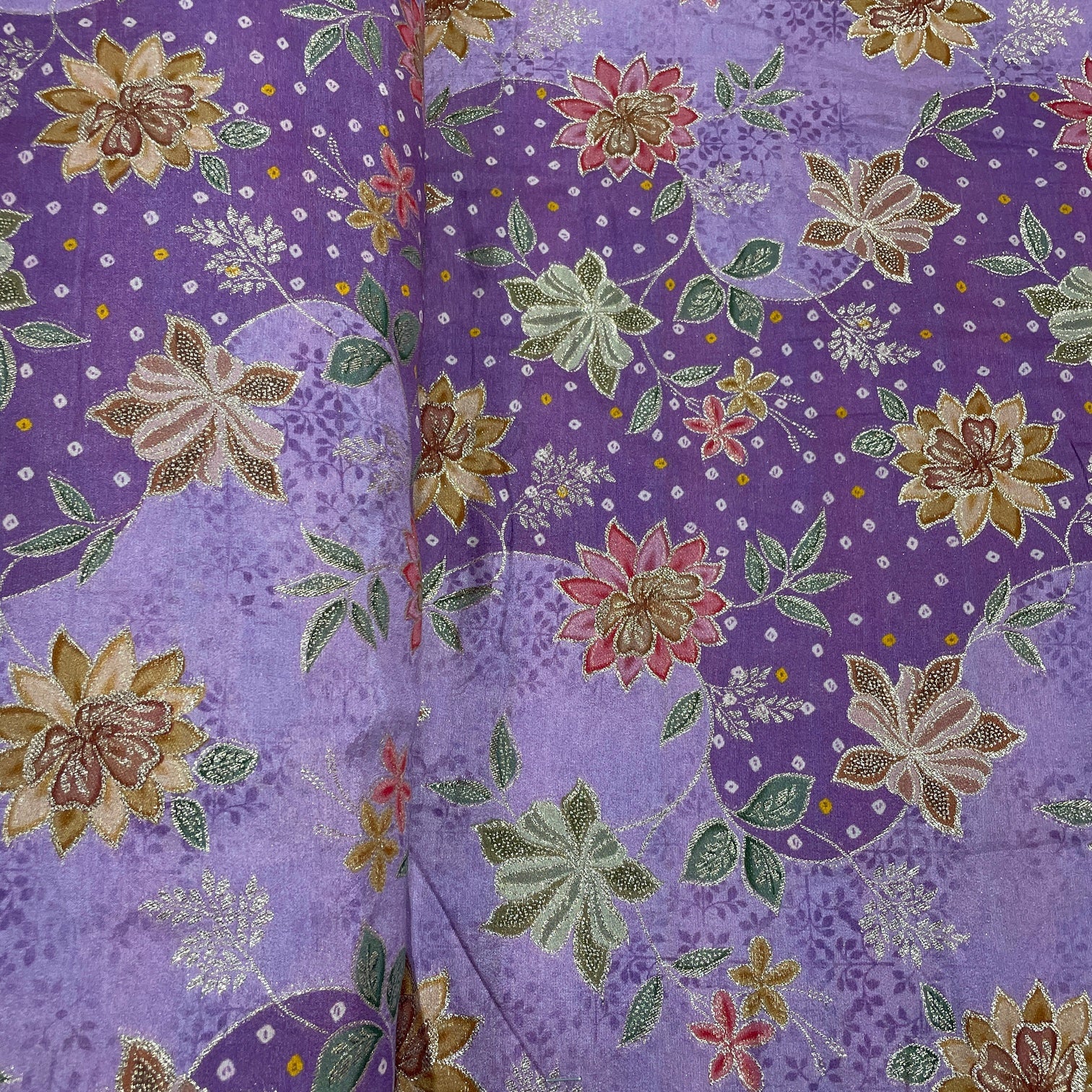 Exclusive Purple & Multicolor Floral Dola Silk Jacquard Fabric
