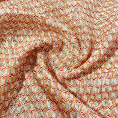 Orange Geometerical Print Sequence Embroidery Linen Fabric - TradeUNO