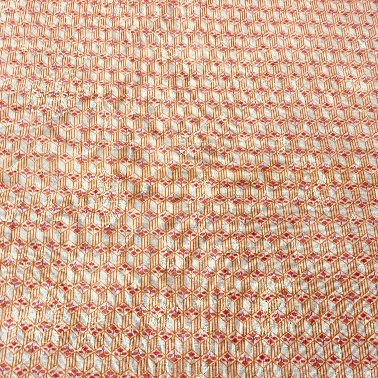 Orange Geometerical Print Sequence Embroidery Linen Fabric - TradeUNO