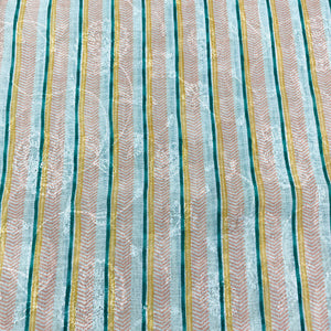 Green Stripe Sequence Embroidery Linen Fabric - TradeUNO