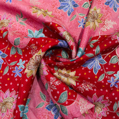 exclusive red multicolor floral dola silk jacquard fabric