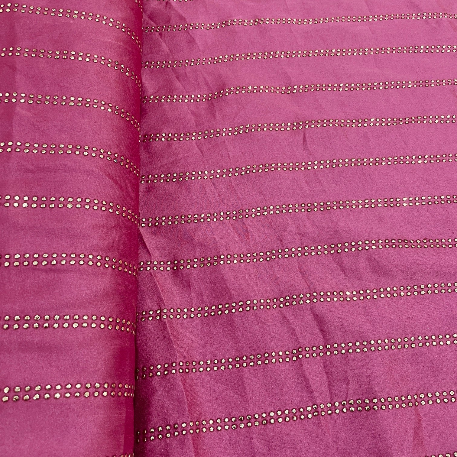Exclusive Punch Pink Mukaish Work Silk Fabric