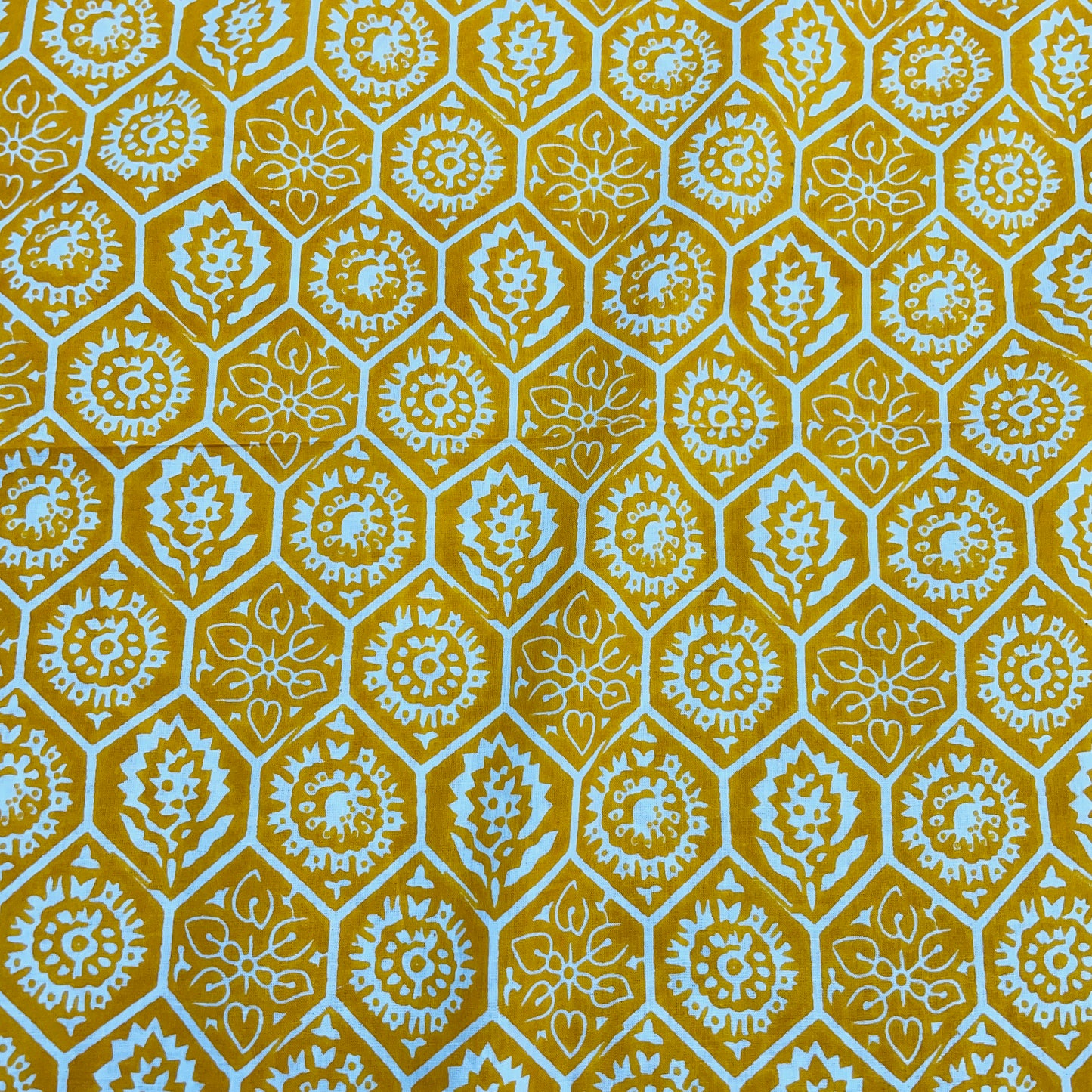 Yellow & White Floral Print Cotton Fabric - TradeUNO