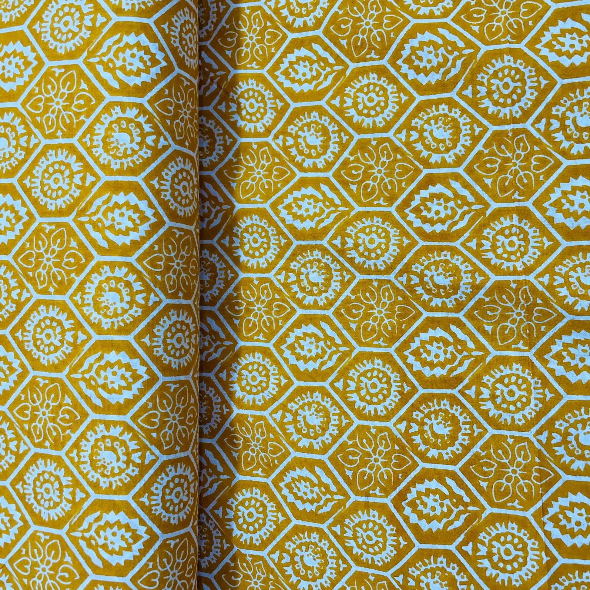 Yellow & White Floral Print Cotton Fabric - TradeUNO